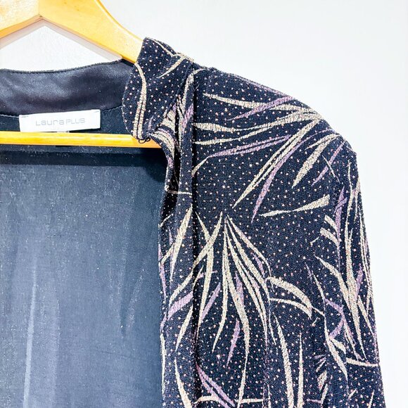 LAURA Black Purple Sparkle Chic Open Front Cardigan | 1X * - Picture 3 of 7